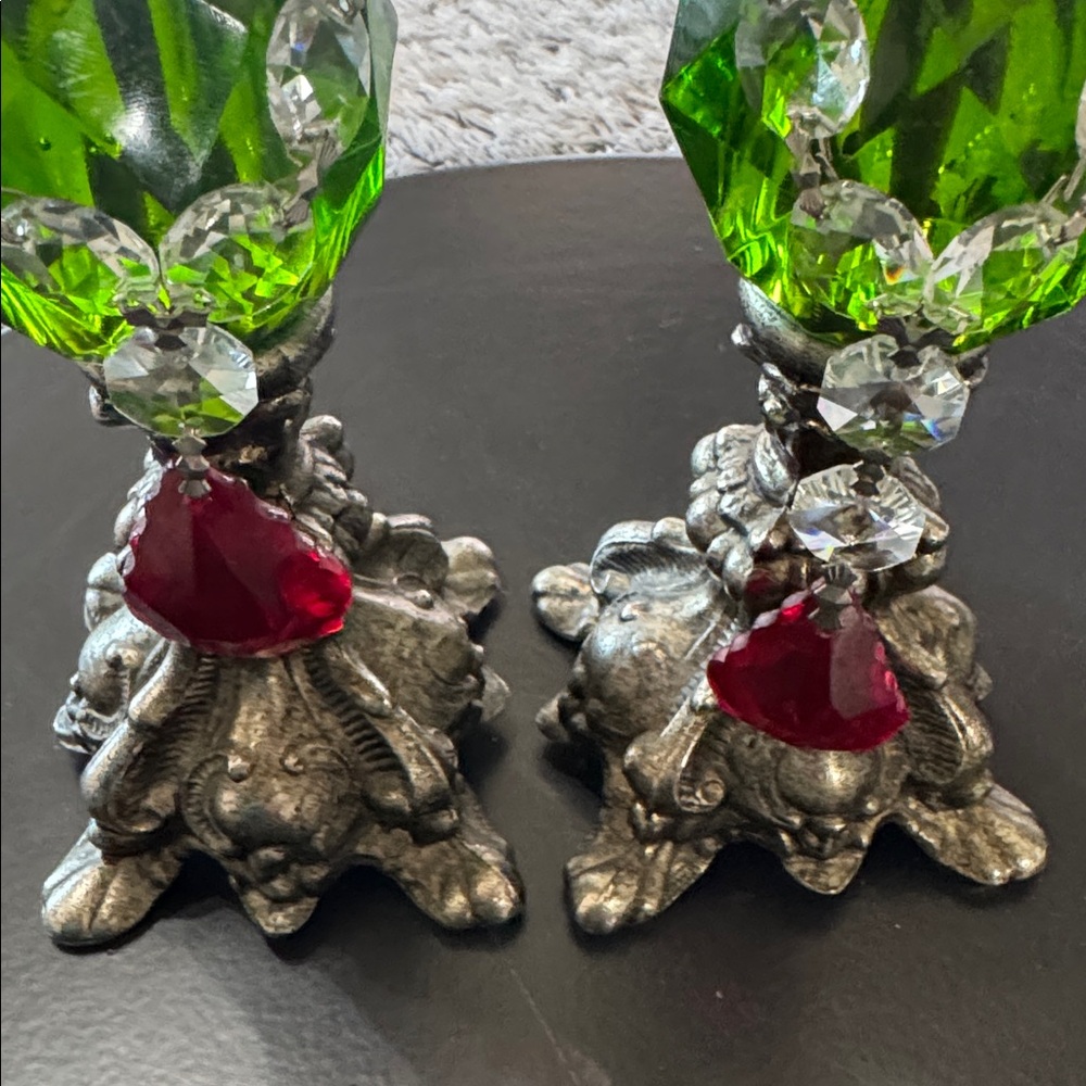 Hollywood‎ Regency Green Lucite 8" Candlestick Holders Candles Mid Century Pair - Picture 11 of 15
